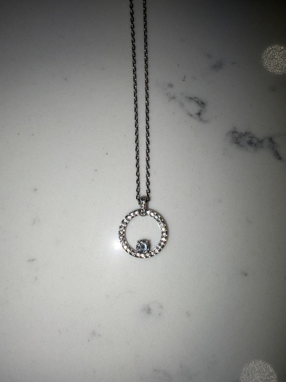 Swarovski Silver Clear Crystal Circle Pendant Necklace